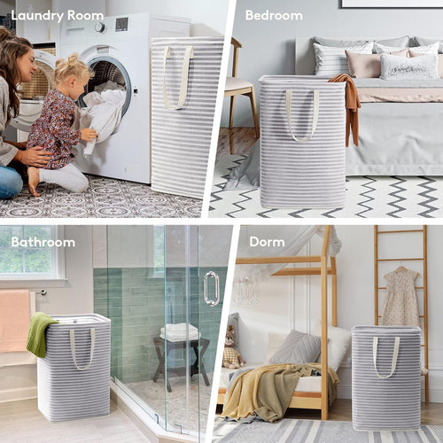 2 Pack Laundry Basket 80L Each, Collapsible Clothes Hamper with Reinforced Handles, Freestanding Waterproof Design