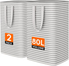2 Pack Laundry Basket 80L Each, Collapsible Clothes Hamper with Reinforced Handles, Freestanding Waterproof Design