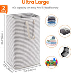 2 Pack Laundry Basket 80L Each, Collapsible Clothes Hamper with Reinforced Handles, Freestanding Waterproof Design