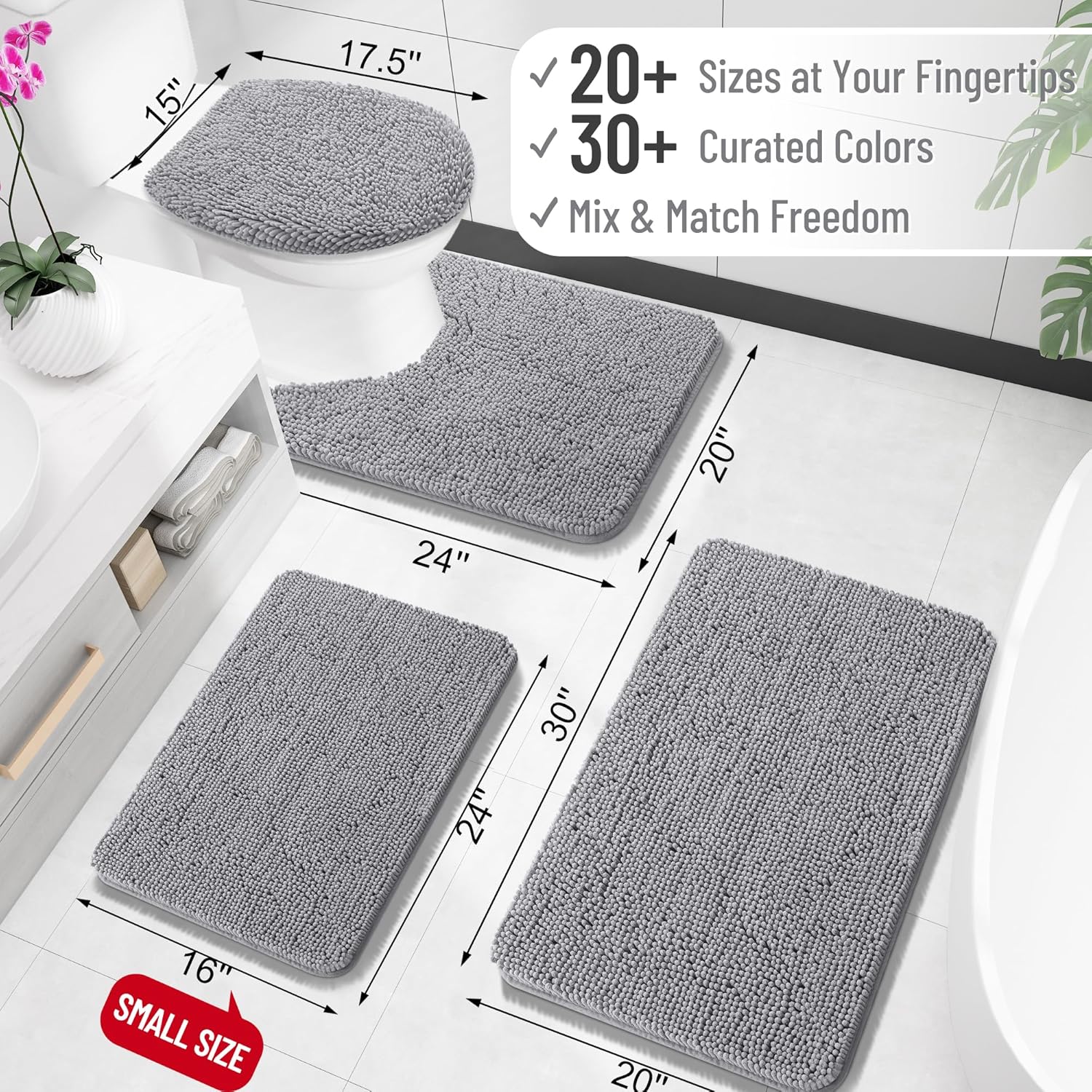 Bathroom Rugs 30x20, Extra Soft Absorbent Chenille Bath Rugs, Rubber Backing Quick Dry
